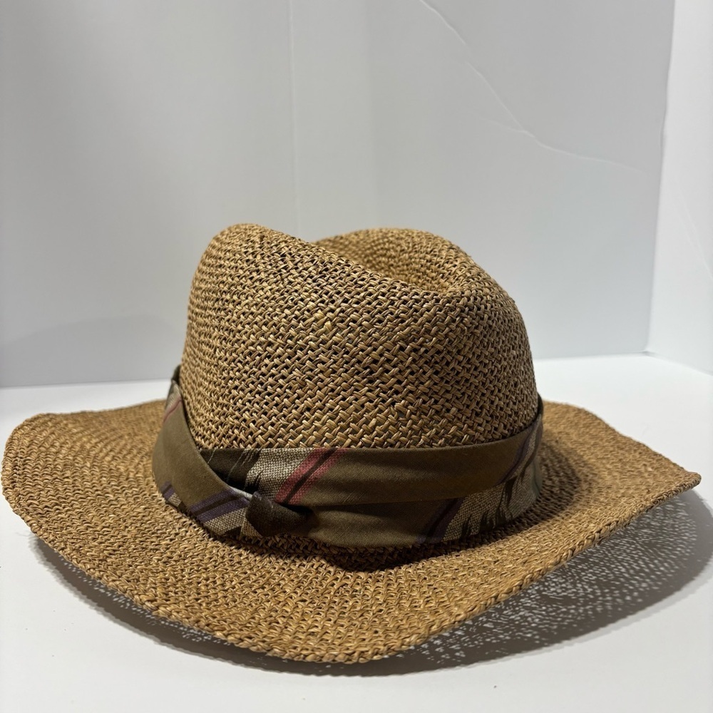 Vintage‎ Stylish Tan Straw Hat with Brown Band